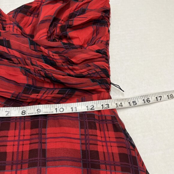 Vintage Betsy Johnson Dress Womens 8 Silk Plaid Strapless Midi Y2K Grunge 90s - Picture 7 of 10